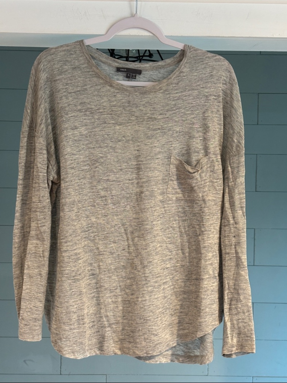 Vince Heathered Grey Long-Sleeve Pocket Tee